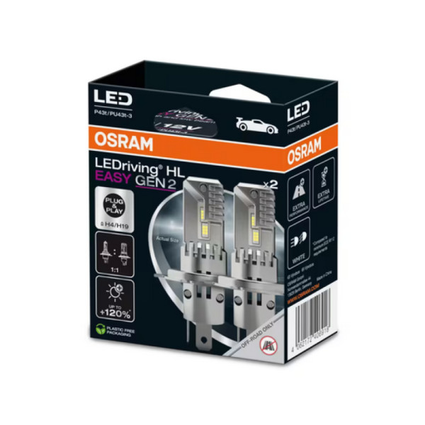 OSRAM Autolampen LEDriving HL EASY GEN2 H4/H19, 2 Stück