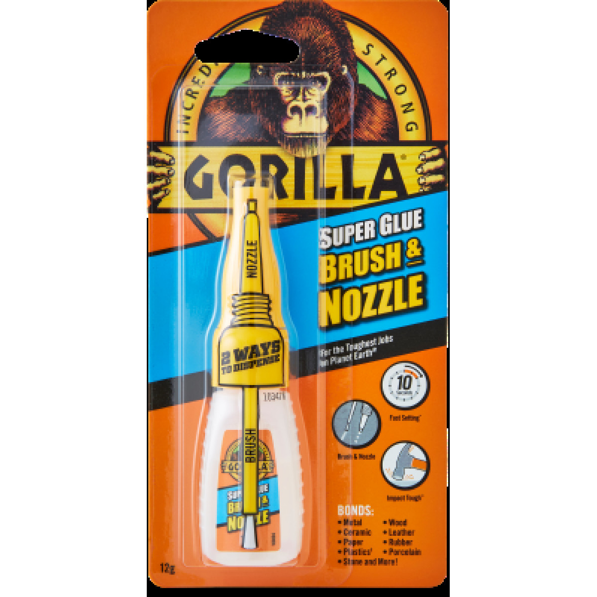 GORILLA Superglue Brush & Nozzle, Universal-Sekundenkleber, 12 g
