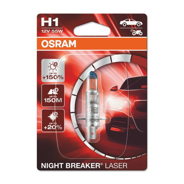 OSRAM Autolampe NIGHT BREAKER LASER +150% H1 55W 12V P14.5S, 1 Stück