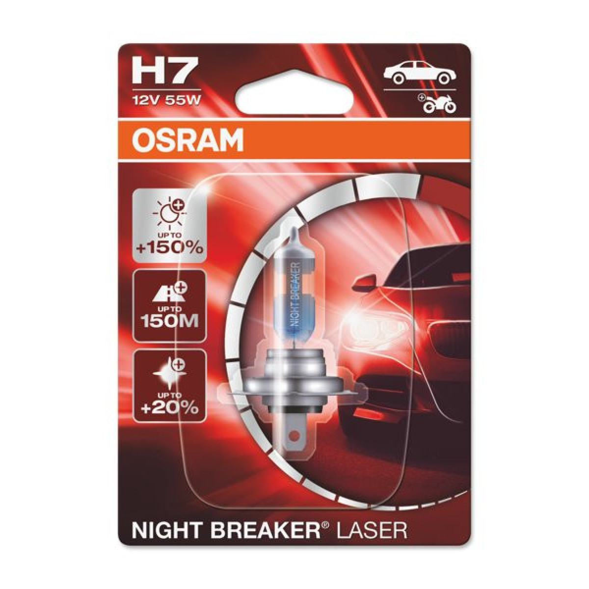 OSRAM Autolampe NIGHT BREAKER LASER +150% H7 55W 12V PX26D, 1 Stück