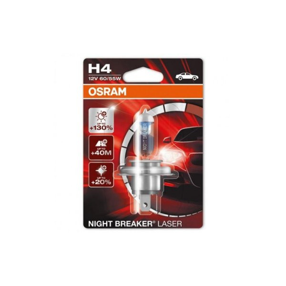 OSRAM Autolampe NIGHT BREAKER LASER H4 60/55W 12V P43T, 1 Stk.