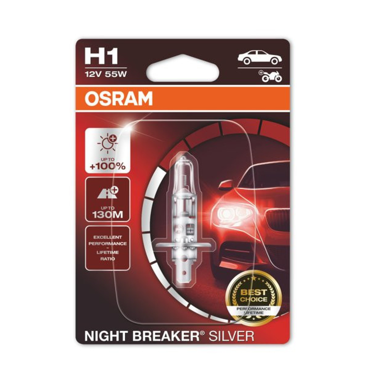 OSRAM Autolampe NIGHT BREAKER SILVER +100% H1 55W 12V P14.5S, 1 Stück