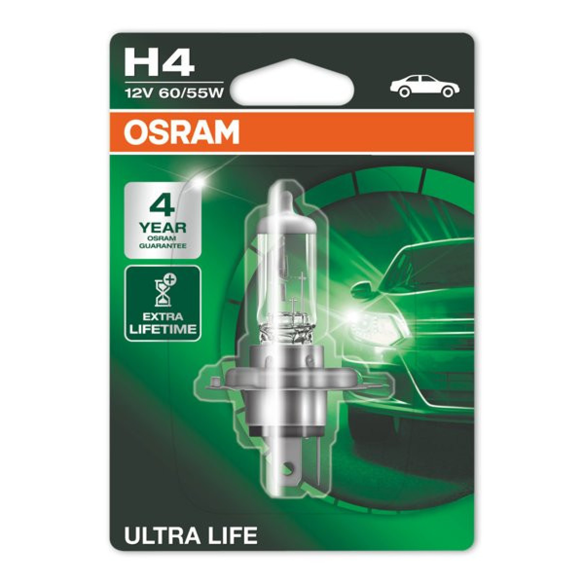 OSRAM Autolampe, ULTRA LIFE H4 60/55W 12V P43T, 1 Stück