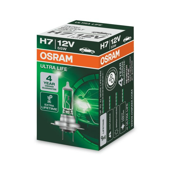 OSRAM Autolampe, ULTRA LIFE H7 55W 12V PX26D, 1 Stück