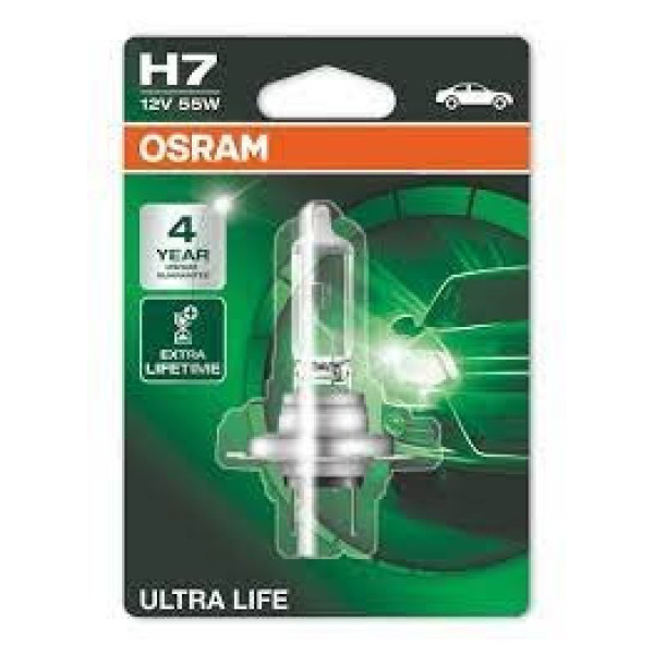 OSRAM Autolampe, ULTRA LIFE H7 55W 12V PX26D, 1 Stück