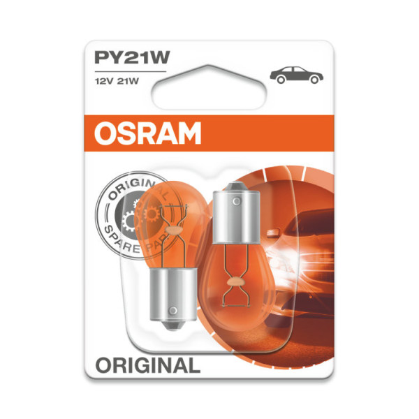 OSRAM Autolampen 21W 12V BAU15S (gelb), 2 Stück