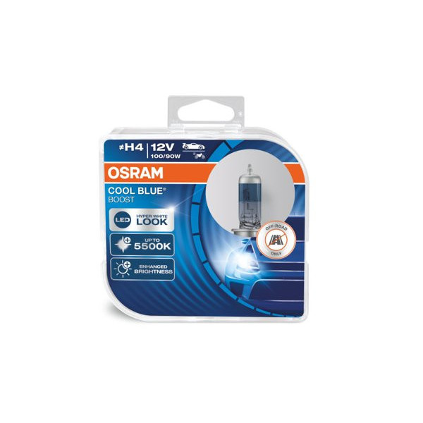 OSRAM Autolampen COOL BLUE BOOST H4 100/90W 12V P43T, 2 Stück