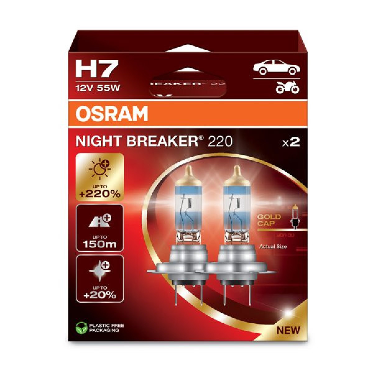 OSRAM Autolampen NIGHT BREAKER +220% H7 55W 12V PX26D, 2 Stück