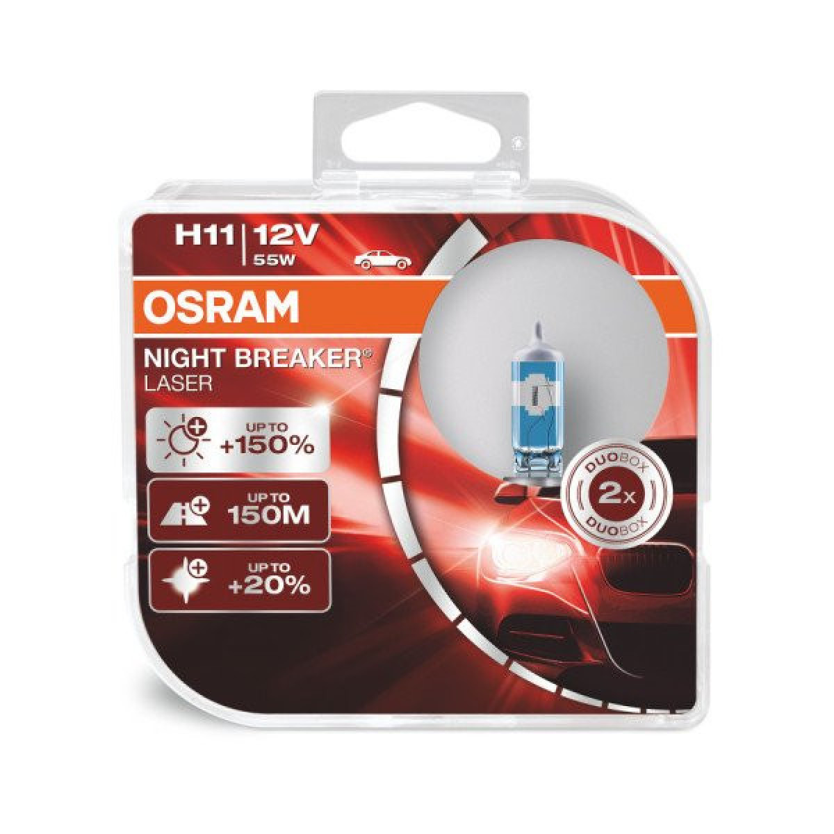 OSRAM Autolampen NIGHT BREAKER LASER +150% H11 55W 12V PGJ19-2, 2 Stück