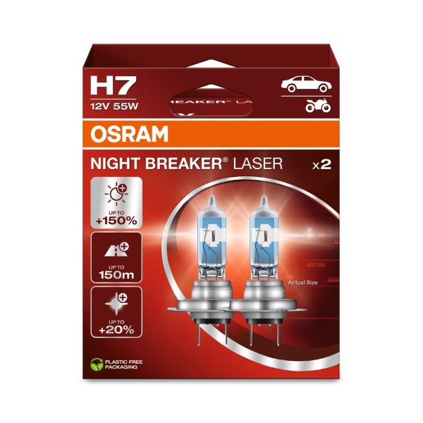 OSRAM Autolampen NIGHT BREAKER LASER +150% H7 55W 12V PX26D, 2 Stück