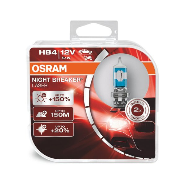 OSRAM Autolampen Night Breaker Laser +150% HB4 51W 12V P22D (für amerikanische Autos) OSRAM Autolampen Night Breaker Laser +150% HB4 51W 12V P22D (für amerikanische Autos)