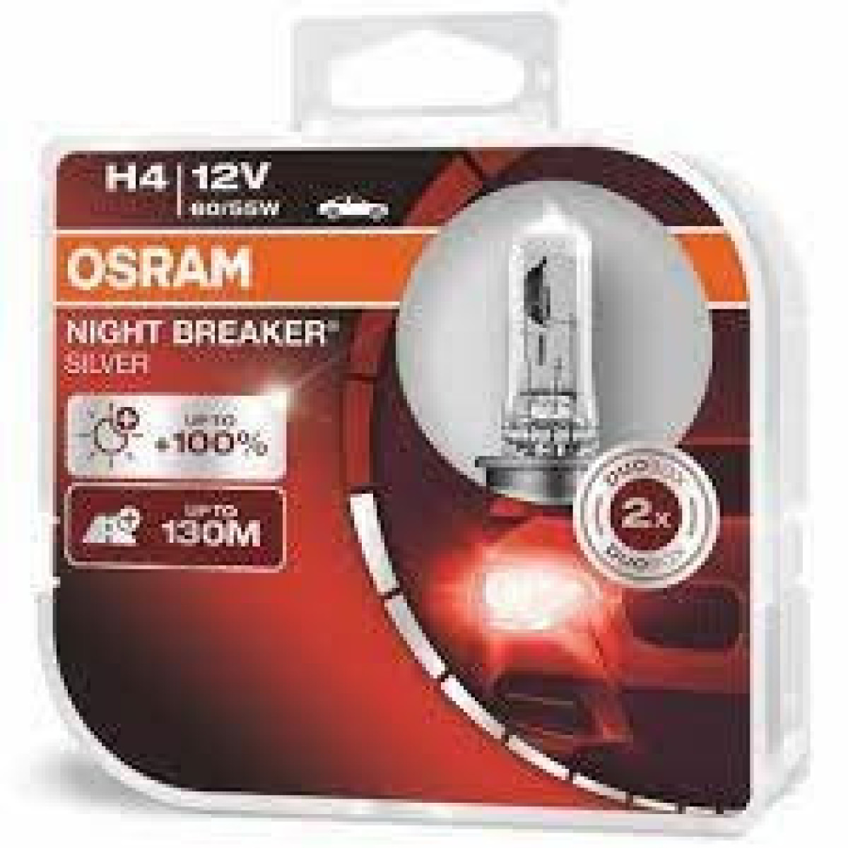 OSRAM Autolampen NIGHT BREAKER SILVER +100% H4 60/55W 12V P43T, 2 Stück