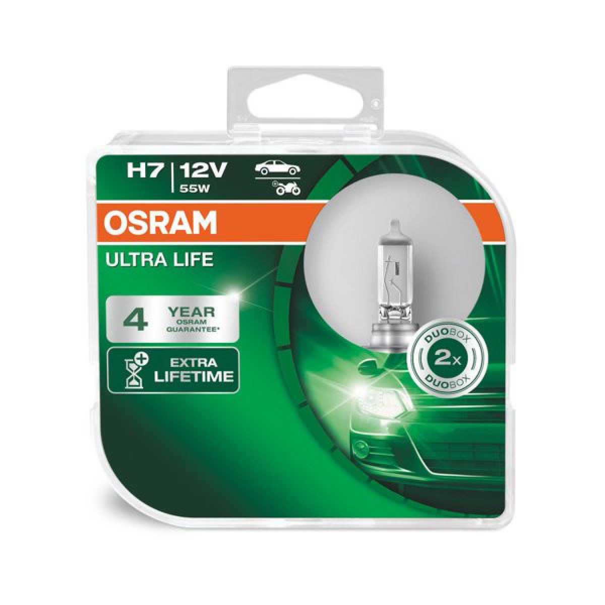 OSRAM Autolampen, ULTRA LIFE H7 55W 12V PX26D, 2 Stück