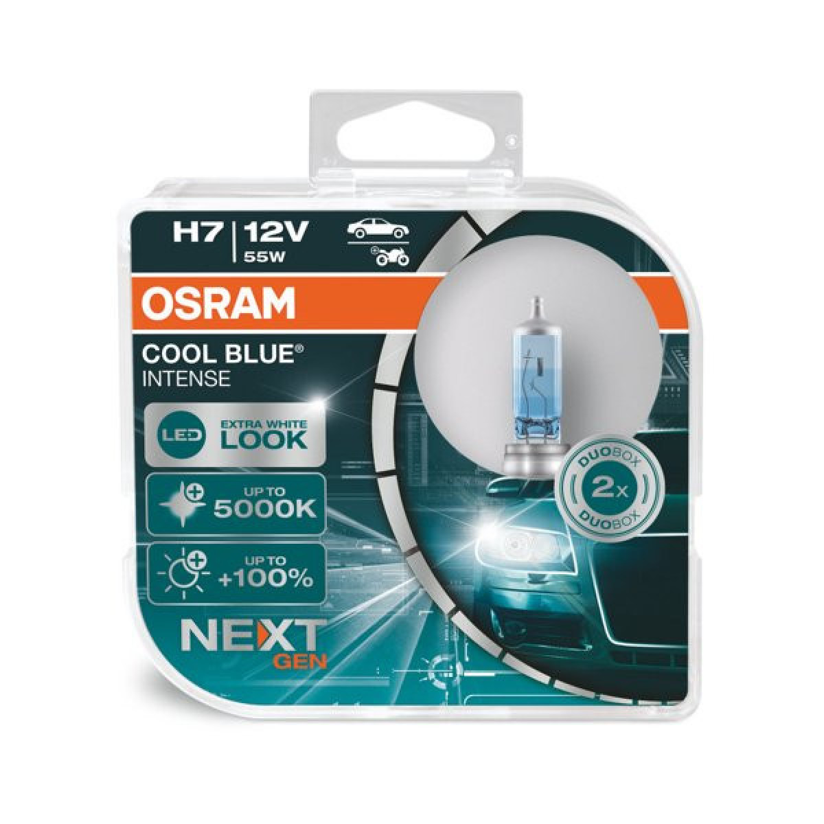 OSRAM Autolampen COOL BLUE INTENSE H7 NEXT GEN 5000K 55W 12V PX26D, 2 Stück
