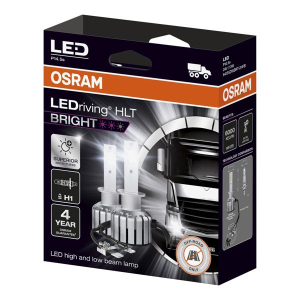 OSRAM LED-Autolampen H1 13W 24V P14.5SAX23, 2 Stück