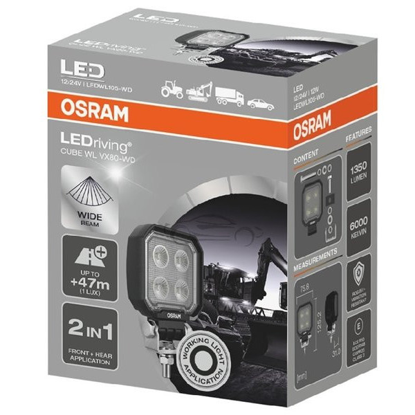 Osram LEDriving® Würfelleuchte, WL VX80-WD 12/24V 12W 47m, langer Strahl, 1350lm