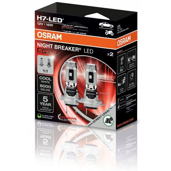 OSRAM Autolampen NIGHT BREAKER LED H7 Street Legal Speed 16W 6000K, 2 Stück