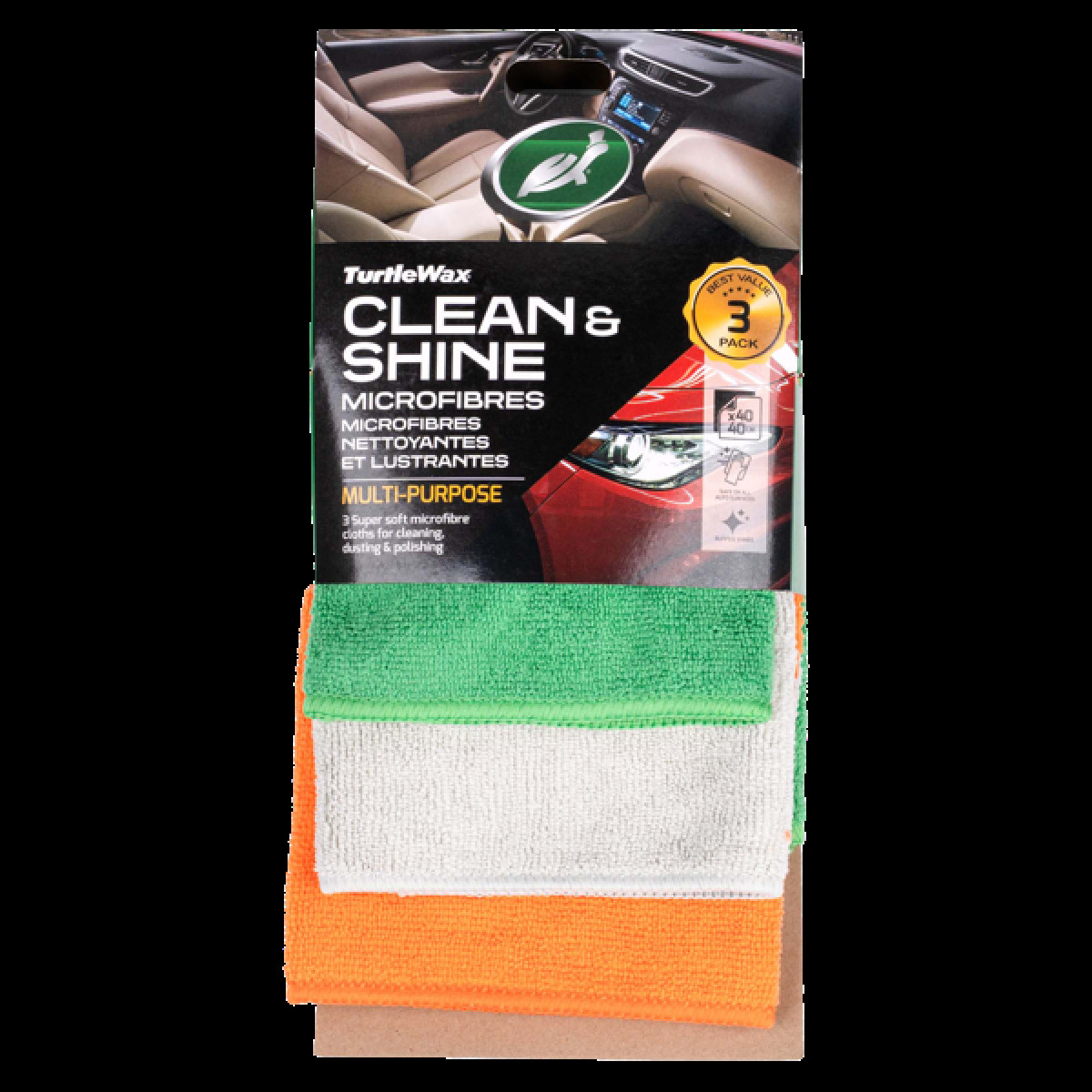 TURTLE WAX Reinigungs- und Glanztücher, Universal-Mikrofasertücher, 3 Stück, 40 x 40 cm
