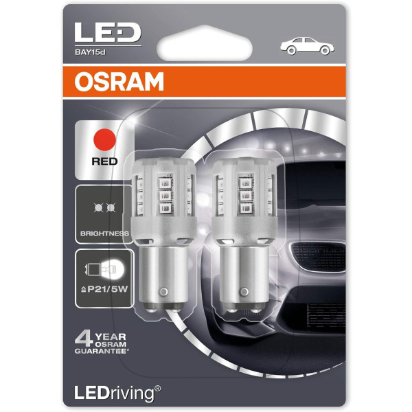 OSRAM Autolampen LED 12V P21/5W Rot, 2 Stück