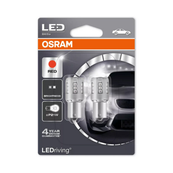 OSRAM Autolampen LED 12V P21W Red, 2 Stück