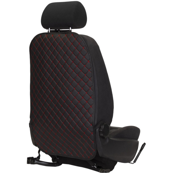 EVAtech ECO Kindersitz Rückenlehnen-Schutz 75x46 cm - schwarz / schwarze Kanten / rote Nähte