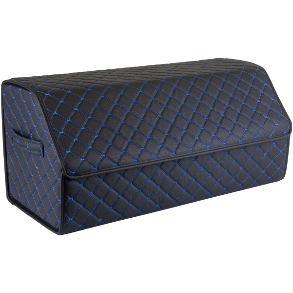 EVAtech Kofferraum-Organizer ECO L 30x30x65 cm - schwarz / schwarze Kanten / blaue Nähte / schwarzes Innenleben