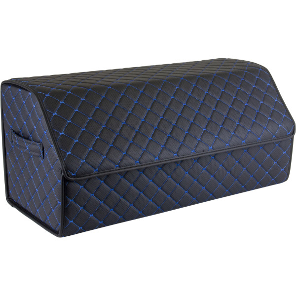 EVAtech Kofferraum-Organizer ECO L 30x30x65 cm - schwarz / schwarze Kanten / blaue Nähte / rotes Innenleben