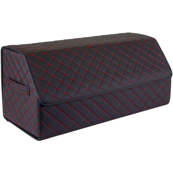 EVAtech Kofferraum-Organizer ECO L 30x30x65 cm - schwarz / schwarze Kanten / rote Nähte / schwarzes Innenleben