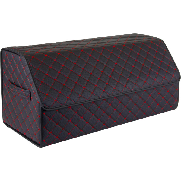 EVAtech Kofferraum-Organizer ECO L 30x30x65 cm - schwarz / schwarze Kanten / rote Nähte / rotes Innenleben