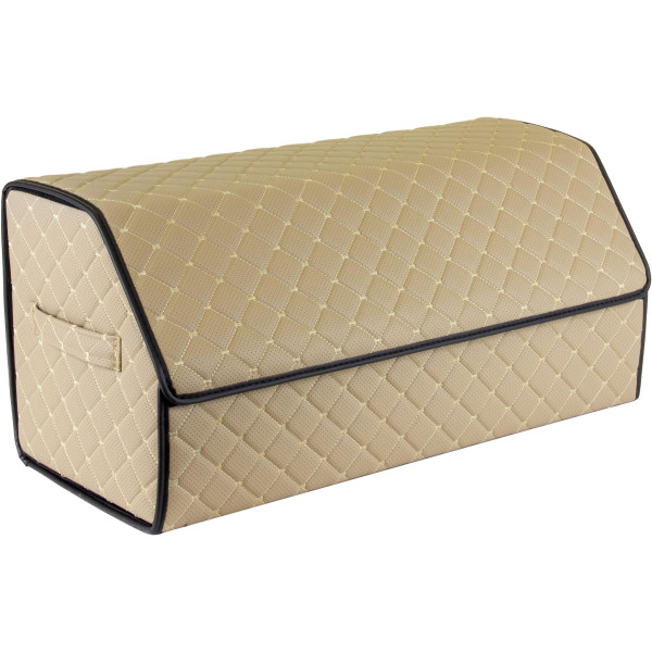 EVAtech Kofferraum-Organizer ECO L 30x30x65 cm - beige / schwarze Kanten / beigefarbene Nähte / schwarzes Innenleben