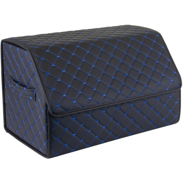 EVAtech Kofferraum-Organizer ECO M 30x30x50 cm - schwarz / schwarze Kanten / blaue Nähte / schwarzes Innenleben