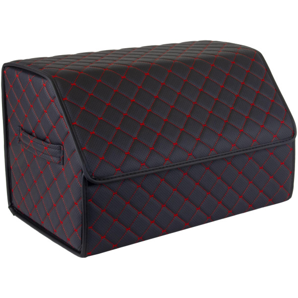EVAtech Kofferraum-Organizer ECO M 30x30x50 cm - schwarz / schwarze Kanten / rote Nähte / schwarzes Innenleben
