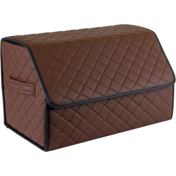 EVAtech Kofferraum-Organizer ECO M 30x30x50 cm - braun / schwarze Kanten / braune Nähte / rotes Innenleben