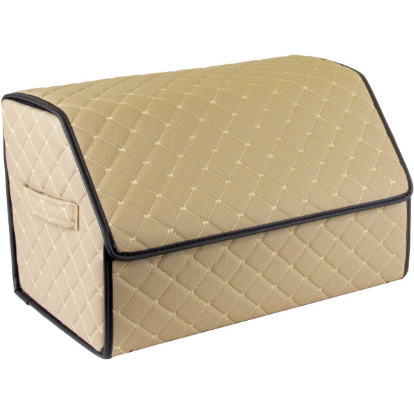 EVAtech Kofferraum-Organizer ECO M 30x30x50 cm - beige / schwarze Kanten / beigefarbene Nähte / schwarzes Innenleben