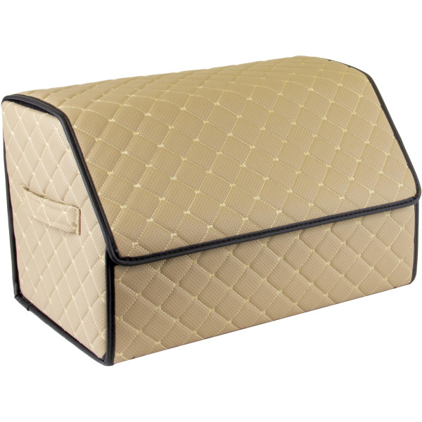 EVAtech Kofferraum-Organizer ECO M 30x30x50 cm - beige / schwarze Kanten / beigefarbene Nähte / rotes Innenleben