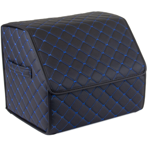 EVAtech Kofferraum-Organizer ECO S 30x30x35 cm - schwarz / schwarze Kanten / blaue Nähte / schwarzes Innenleben