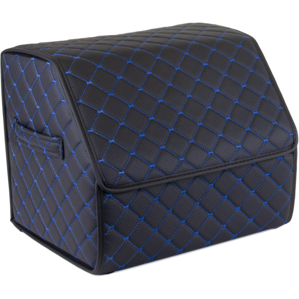 EVAtech Kofferraum-Organizer ECO S 30x30x35 cm - schwarz / schwarze Kanten / blaue Nähte / rotes Innenleben