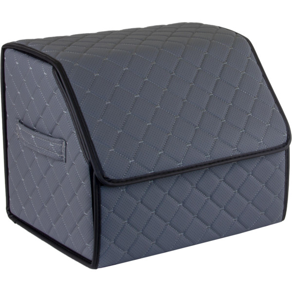 EVAtech Kofferraum-Organizer ECO S 30x30x35 cm - grau / schwarze Kanten / graue Nähte / rotes Innenleben