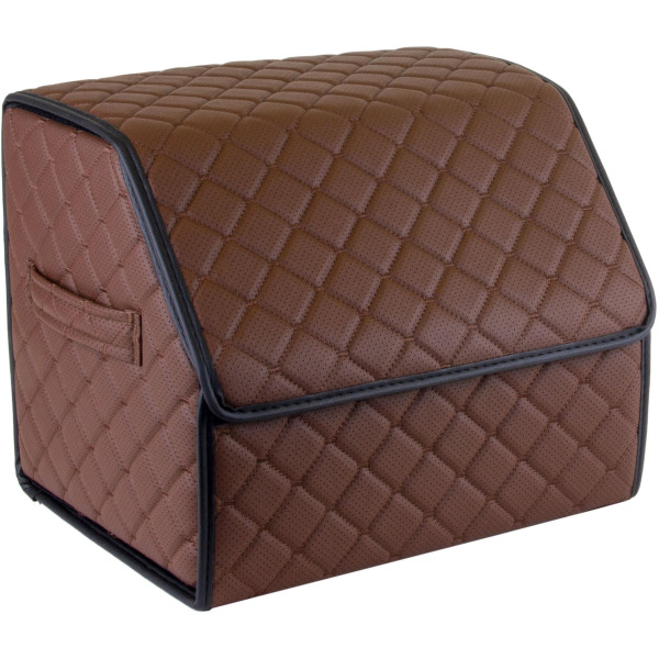 EVAtech Kofferraum-Organizer ECO S 30x30x35 cm - braun / schwarze Kanten / braune Nähte / schwarzes Innenleben
