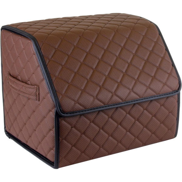 EVAtech Kofferraum-Organizer ECO S 30x30x35 cm - braun / schwarze Kanten / braune Nähte / rotes Innenleben