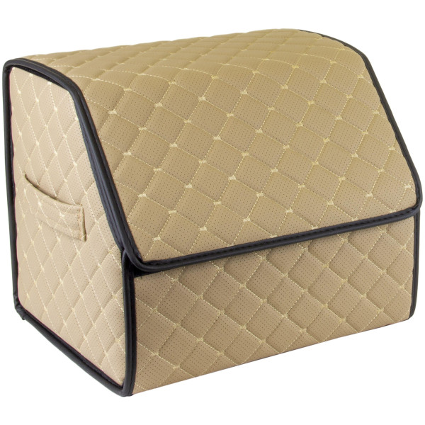 EVAtech Kofferraum-Organizer ECO S 30x30x35 cm - beige / schwarze Kanten / beigefarbene Nähte / schwarzes Innenleben
