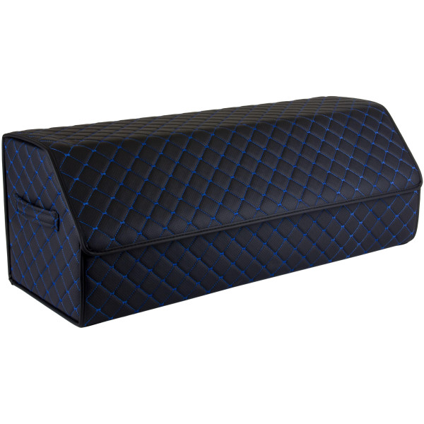 EVAtech Kofferraum-Organizer ECO XL 30x30x80 cm - schwarz / schwarze Kanten / blaue Nähte / schwarzes Innenleben