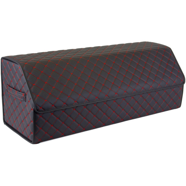 EVAtech Kofferraum-Organizer ECO XL 30x30x80 cm - schwarz / schwarze Kanten / rote Nähte / schwarzes Innenleben