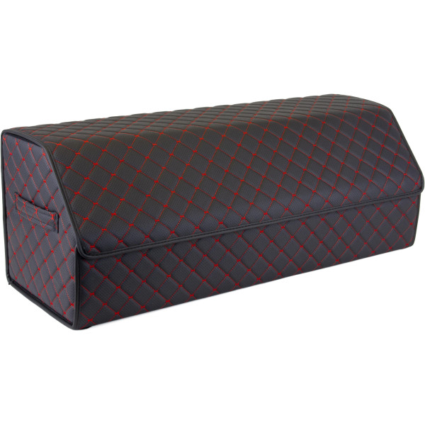 EVAtech Kofferraum-Organizer ECO XL 30x30x80 cm - schwarz / schwarze Kanten / rote Nähte / rotes Innenleben