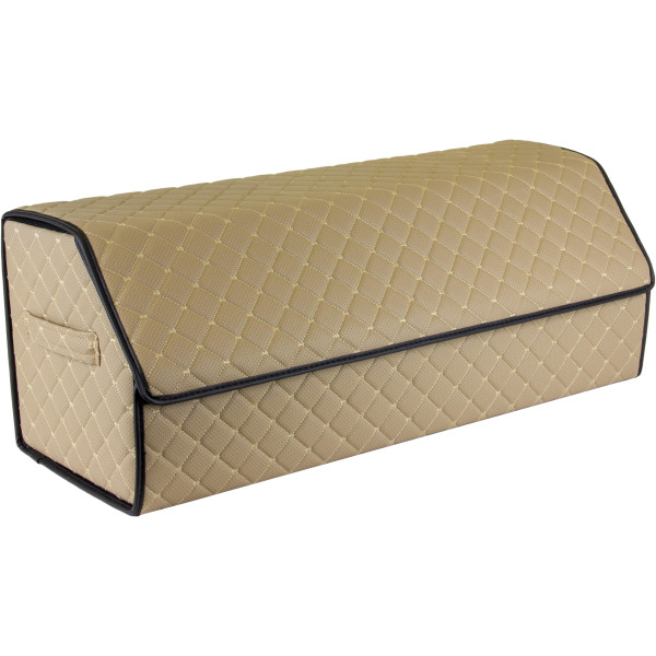 EVAtech Kofferraum-Organizer ECO XL 30x30x80 cm - beige / schwarze Kanten / beigefarbene Nähte / rotes Innenleben