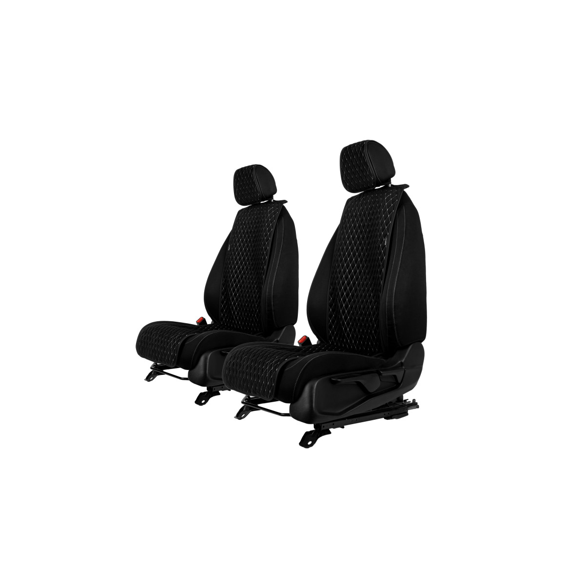 EVAtech Basic Autositzbezüge, 2 Stk. - schwarz / schwarze Kanten / weiße Nähte EVAtech Basic Autositzbezüge, 2 Stk. - schwarz / schwarze Kanten / weiße Nähte