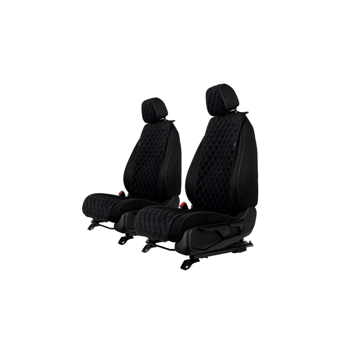 EVAtech Basic Autositzbezüge, 2 Stk. - schwarz / schwarze Kanten / blaue Nähte EVAtech Basic Autositzbezüge, 2 Stk. - schwarz / schwarze Kanten / blaue Nähte