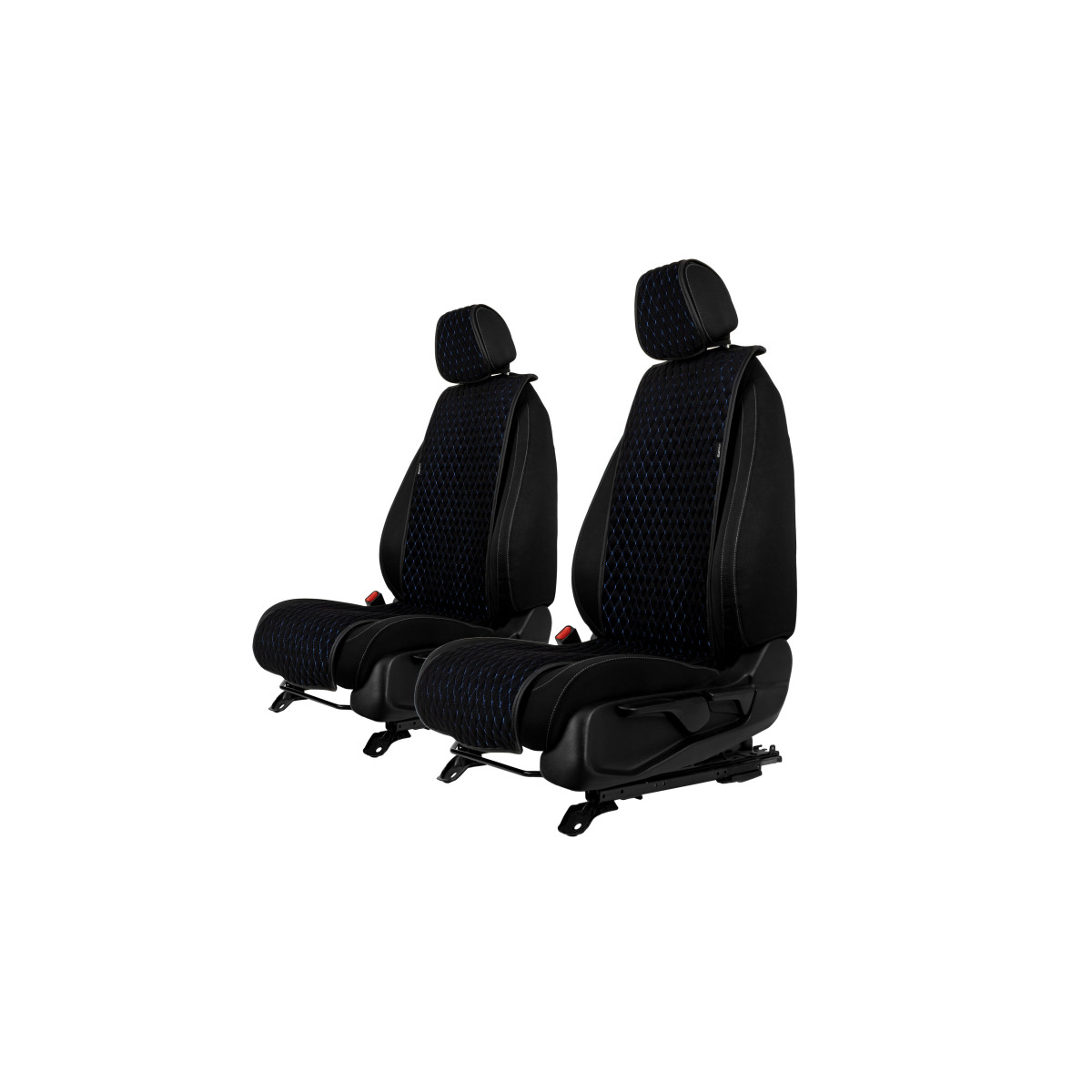 EVAtech Basic Autositzbezüge, 2 Stk. - schwarz / schwarze Kanten / blaue Nähte EVAtech Basic Autositzbezüge, 2 Stk. - schwarz / schwarze Kanten / blaue Nähte