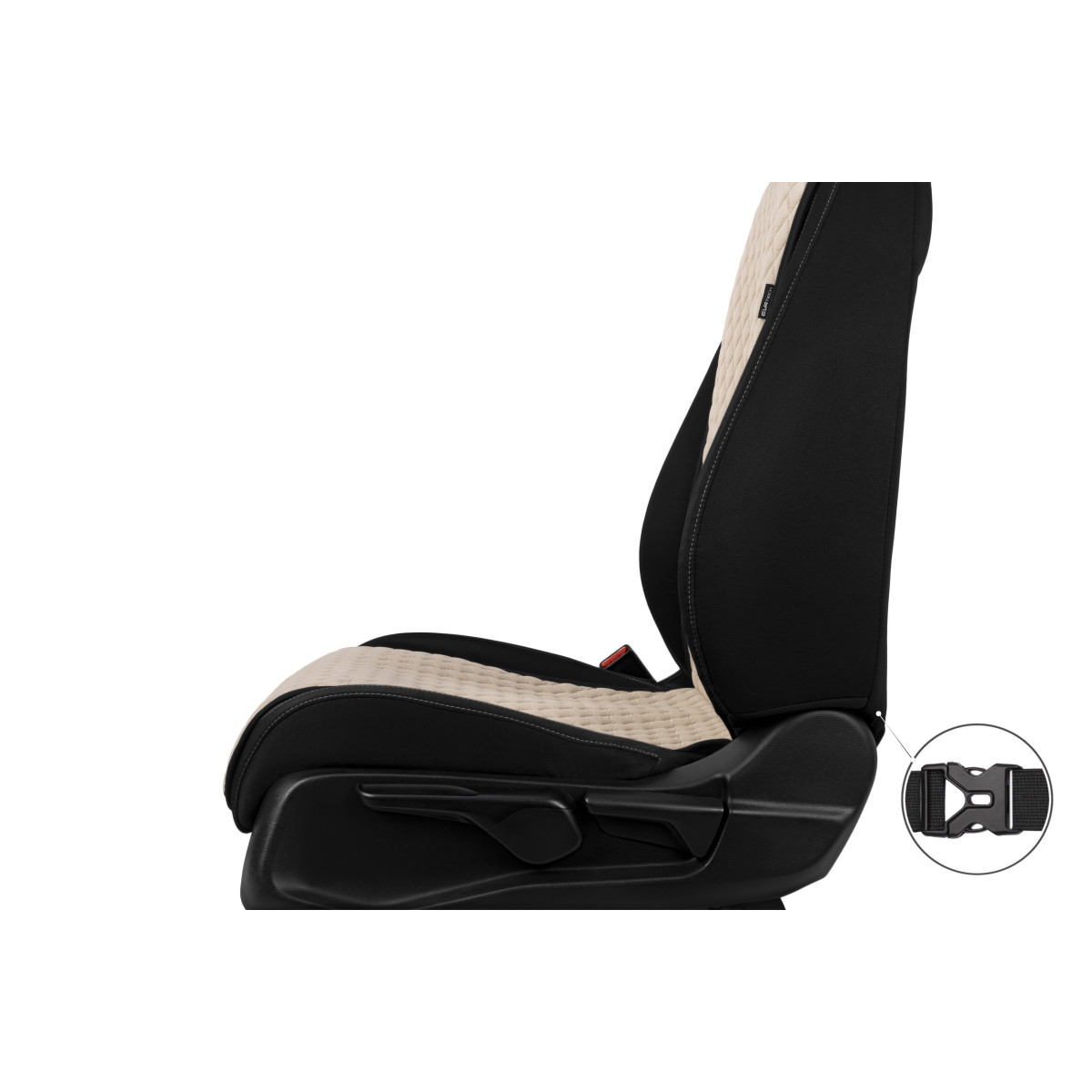 EVAtech Basic Autositzbezüge, 2 Stk. - beige / schwarze Kanten / beigefarbene Nähte EVAtech Basic Autositzbezüge, 2 Stk. - beige / schwarze Kanten / beigefarbene Nähte