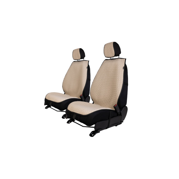 EVAtech PRO Autositzbezüge, 2 Stk. - beige / schwarze Kanten / beigefarbene Nähte